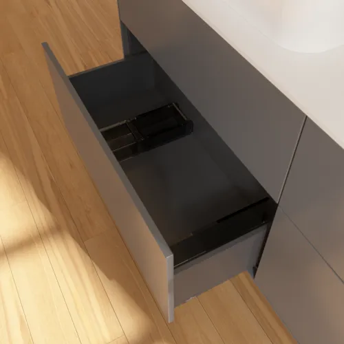 VILLEROY BOCH Toaletní skříňka Finion, 4 výsuvy, 1600 x 603 x 501 mm, antracit matný lak / sklo bílé matné #F43100GK, obrázek 5