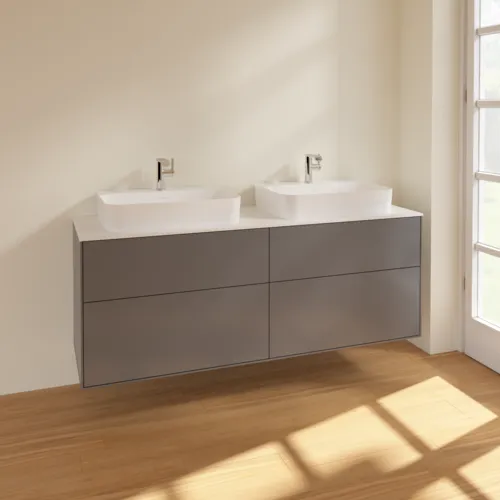 VILLEROY BOCH Toaletní skříňka Finion, 4 výsuvy, 1600 x 603 x 501 mm, antracit matný lak / sklo bílé matné #F43100GK, obrázek 3
