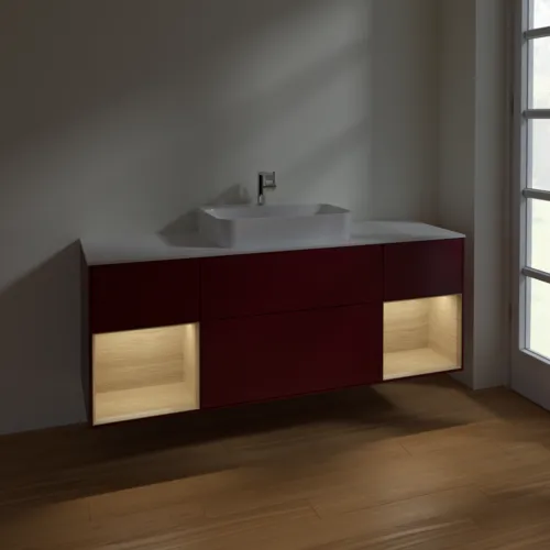 VILLEROY BOCH Toaletní skříňka Finion, s osvětlením, 4 výsuvy, 1600 x 603 x 501 mm, matný lak Peony / dubová dýha / bílé matné sklo #F451PCHB, obrázek 3