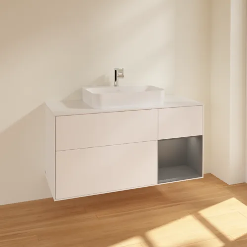 VILLEROY BOCH Toaletní skříňka Finion, s osvětlením, 3 výsuvy, 1200 x 603 x 501 mm, bílý matný lak / antracitový matný lak / bílé matné sklo #F421GKMT, obrázek 2