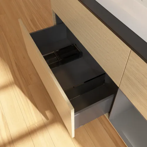 VILLEROY BOCH Toaletní skříňka Finion, s osvětlením, 3 výsuvy, 1200 x 603 x 501 mm, dubová dýha / antracitový matný lak / černé matné sklo #F422GKPC, obrázek 7