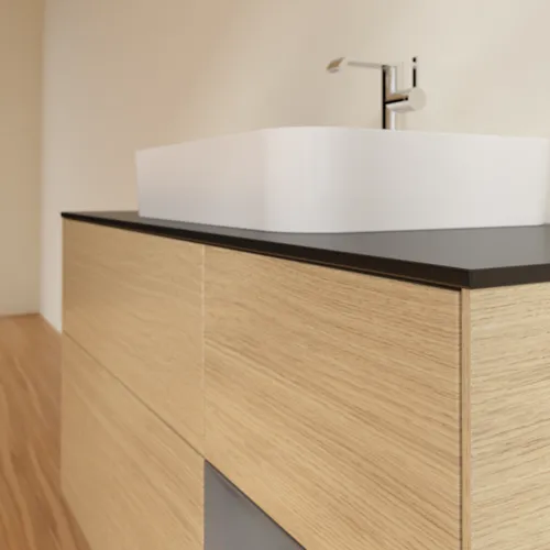 VILLEROY BOCH Toaletní skříňka Finion, s osvětlením, 3 výsuvy, 1200 x 603 x 501 mm, dubová dýha / antracitový matný lak / černé matné sklo #F422GKPC, obrázek 6