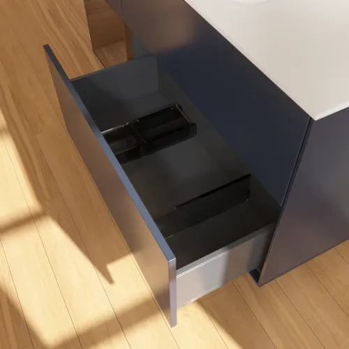 VILLEROY BOCH Toaletní skříňka Finion, s osvětlením, 3 výsuvy, 1200 x 603 x 501 mm, půlnočně modrý matný lak / ořechová dýha / bílé matné sklo #F411GNHG, obrázek 7