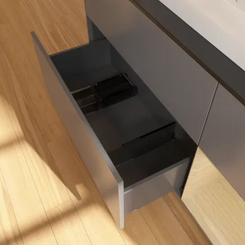 VILLEROY BOCH Toaletní skříňka Finion, s osvětlením, 3 výsuvy, 1200 x 603 x 501 mm, antracitový matný lak / dubová dýha / černé matné sklo #F422PCGK, obrázek 7