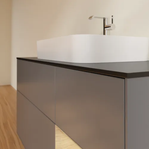 VILLEROY BOCH Toaletní skříňka Finion, s osvětlením, 3 výsuvy, 1200 x 603 x 501 mm, antracitový matný lak / dubová dýha / černé matné sklo #F422PCGK, obrázek 6