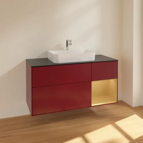 VILLEROY BOCH Toaletní skříňka Finion, s osvětlením, 3 výsuvy, 1200 x 603 x 501 mm, Peony Matt Lacquer / Gold Matt Lacquer / Glass Black Matt #F422HFHB, obrázek 2