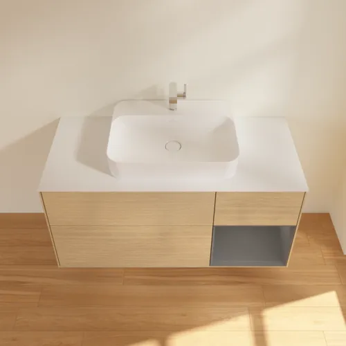 VILLEROY BOCH Toaletní skříňka Finion, s osvětlením, 3 výsuvy, 1200 x 603 x 501 mm, dubová dýha / antracitový matný lak / bílé matné sklo #F421GKPC, obrázek 4