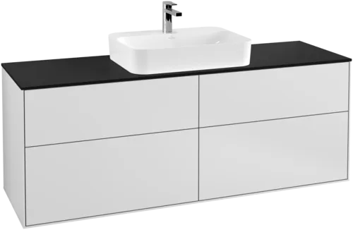 VILLEROY BOCH Toaletní skříňka Finion, 4 zásuvky, 1600 x 603 x 501 mm, bílý matný lak / černé matné sklo #F44200MT, obrázek 1