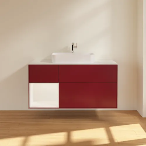 VILLEROY BOCH Toaletní skříňka Finion, s osvětlením, 3 výsuvy, 1200 x 603 x 501 mm, Peony Matt Lacquer / White Matt Lacquer / Glass White Matt #F411MTHB, obrázek 3