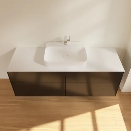 VILLEROY BOCH Toaletní skříňka Finion, 4 výsuvy, 1600 x 603 x 501 mm, černý matný lak / bílé matné sklo #F44100PD, obrázek 4