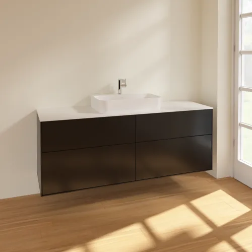 VILLEROY BOCH Toaletní skříňka Finion, 4 výsuvy, 1600 x 603 x 501 mm, černý matný lak / bílé matné sklo #F44100PD, obrázek 2