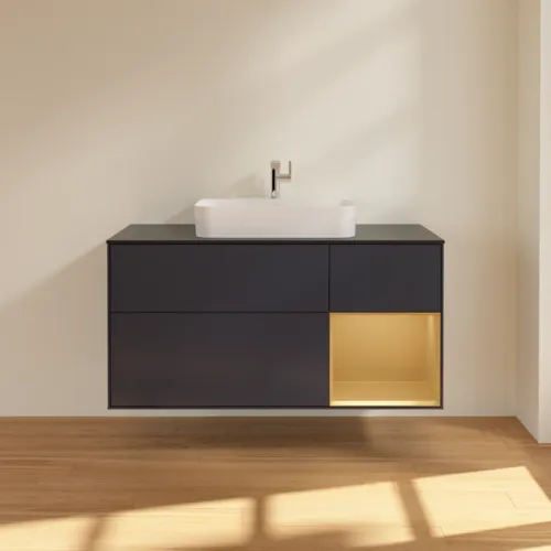 VILLEROY BOCH Toaletní skříňka Finion, s osvětlením, 3 výsuvy, 1200 x 603 x 501 mm, Midnight Blue Matt Lacquer / Gold Matt Lacquer / Glass Black Matt #F422HFHG, obrázek 3