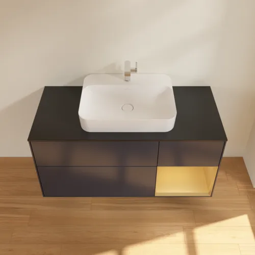 VILLEROY BOCH Toaletní skříňka Finion, s osvětlením, 3 výsuvy, 1200 x 603 x 501 mm, Midnight Blue Matt Lacquer / Gold Matt Lacquer / Glass Black Matt #F422HFHG, obrázek 4
