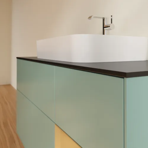 VILLEROY BOCH Toaletní skříňka Finion, s osvětlením, 3 výsuvy, 1200 x 603 x 501 mm, olivový matný lak / zlatý matný lak / černé matné sklo #F422HFGM, obrázek 6