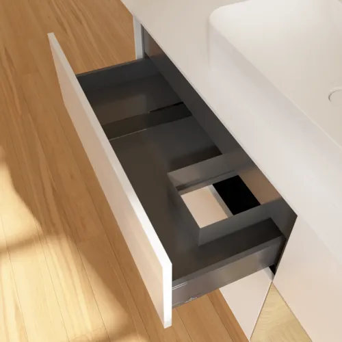 VILLEROY BOCH Toaletní skříňka Finion, s osvětlením, 3 výsuvy, 1200 x 603 x 501 mm, lesklý bílý lak / dubová dýha / sklo bílé matné #F421PCGF, obrázek 8