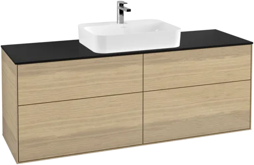 VILLEROY BOCH Toaletní skříňka Finion, 4 výsuvy, 1600 x 603 x 501 mm, dubová dýha / sklo černé matné #F44200PC, obrázek 1