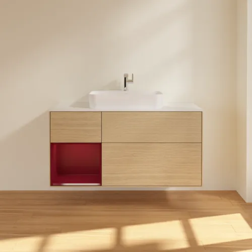VILLEROY BOCH Toaletní skříňka Finion, s osvětlením, 3 výsuvy, 1200 x 603 x 501 mm, dubová dýha / matný lak Pivoňka / matné bílé sklo #F411HBPC, obrázek 3