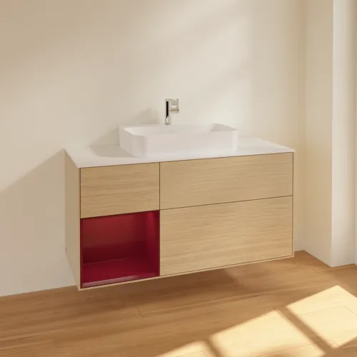 VILLEROY BOCH Toaletní skříňka Finion, s osvětlením, 3 výsuvy, 1200 x 603 x 501 mm, dubová dýha / matný lak Pivoňka / matné bílé sklo #F411HBPC, obrázek 2