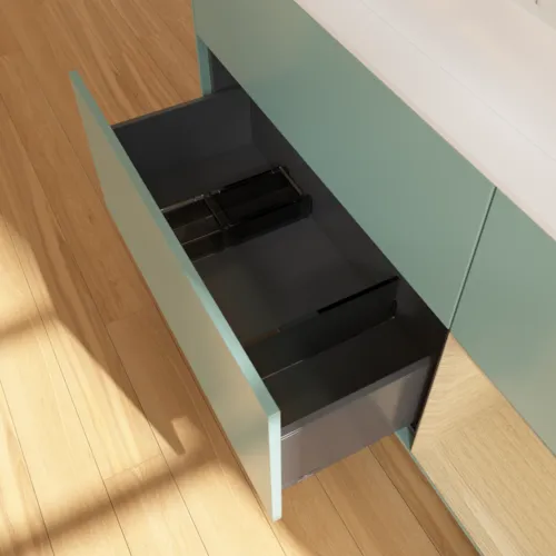 VILLEROY BOCH Toaletní skříňka Finion, s osvětlením, 3 výsuvy, 1200 x 603 x 501 mm, olivový matný lak / dubová dýha / sklo bílé matné #F421PCGM, obrázek 7
