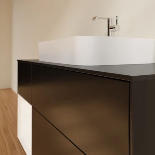 VILLEROY BOCH Toaletní skříňka Finion, s osvětlením, 3 výsuvy, 1200 x 603 x 501 mm, černý matný lak / bílý matný lak / černé matné sklo #F412MTPD, obrázek 6