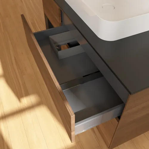 VILLEROY BOCH Toaletní skříňka Finion, s osvětlením, 3 výsuvy, 1200 x 603 x 501 mm, ořechová dýha / černý matný lak / černé matné sklo #F412PDGN, obrázek 8