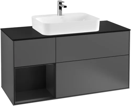 VILLEROY BOCH Toaletní skříňka Finion, s osvětlením, 3 výsuvy, 1200 x 603 x 501 mm, antracitový matný lak / černý matný lak / černé matné sklo #F412PDGK, obrázek 1