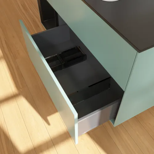 VILLEROY BOCH Toaletní skříňka Finion, s osvětlením, 3 výsuvy, 1200 x 603 x 501 mm, olivový matný lak / černý matný lak / černé matné sklo #F412PDGM, obrázek 7