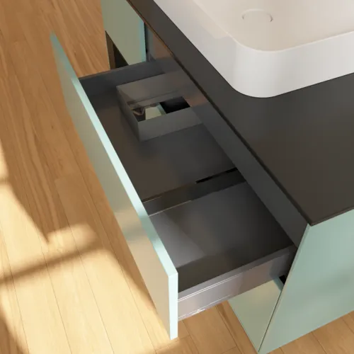 VILLEROY BOCH Toaletní skříňka Finion, s osvětlením, 3 výsuvy, 1200 x 603 x 501 mm, olivový matný lak / černý matný lak / černé matné sklo #F412PDGM, obrázek 8
