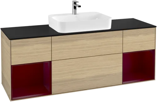 VILLEROY BOCH Toaletní skříňka Finion, s osvětlením, 4 výsuvy, 1600 x 603 x 501 mm, dubová dýha / matný lak Pivoňka / matné černé sklo #F452HBPC, obrázek 1