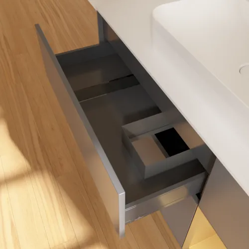 VILLEROY BOCH Toaletní skříňka Finion, s osvětlením, 3 výsuvy, 1200 x 603 x 501 mm, antracitový matný lak / zlatý matný lak / bílé matné sklo #F421HFGK, obrázek 8