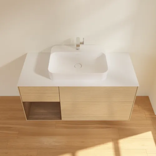 VILLEROY BOCH Toaletní skříňka Finion, s osvětlením, 3 výsuvy, 1200 x 603 x 501 mm, dubová dýha / ořechová dýha / sklo bílé matné #F411GNPC, obrázek 4