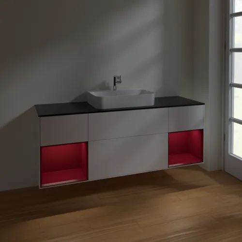 VILLEROY BOCH Toaletní skříňka Finion, s osvětlením, 4 výsuvy, 1600 x 603 x 501 mm, bílý matný lak / pivoňkový matný lak / černé matné sklo #F452HBMT, obrázek 4
