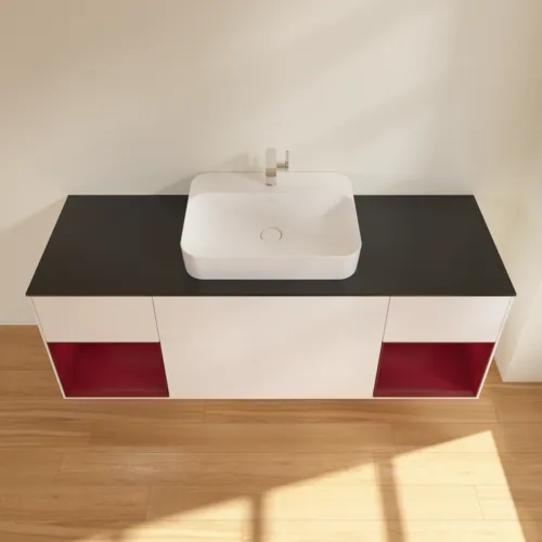 VILLEROY BOCH Toaletní skříňka Finion, s osvětlením, 4 výsuvy, 1600 x 603 x 501 mm, bílý matný lak / pivoňkový matný lak / černé matné sklo #F452HBMT, obrázek 3
