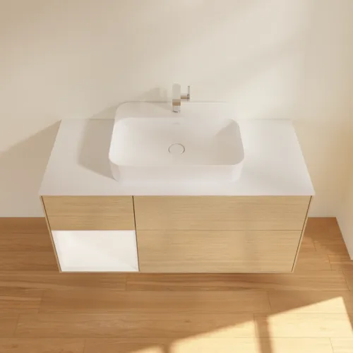 VILLEROY BOCH Toaletní skříňka Finion, s osvětlením, 3 výsuvy, 1200 x 603 x 501 mm, dubová dýha / bílý matný lak / bílé matné sklo #F411MTPC, obrázek 4