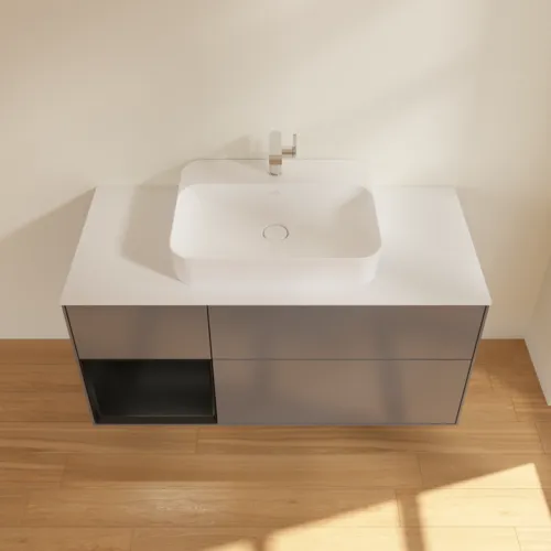 VILLEROY BOCH Toaletní skříňka Finion, s osvětlením, 3 výsuvy, 1200 x 603 x 501 mm, antracitový matný lak / černý matný lak / bílé matné sklo #F411PDGK, obrázek 4