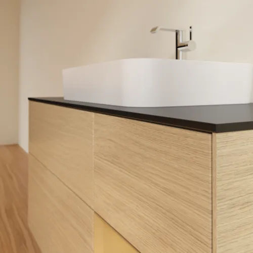 VILLEROY BOCH Toaletní skříňka Finion, s osvětlením, 3 výsuvy, 1200 x 603 x 501 mm, dubová dýha / zlatý matný lak / černé matné sklo #F422HFPC, obrázek 6