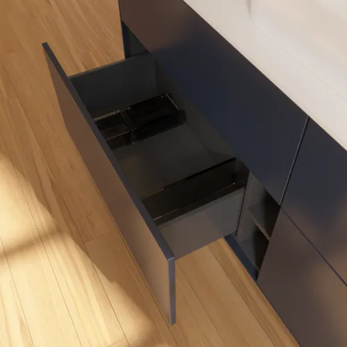VILLEROY BOCH Toaletní skříňka Finion, 4 výsuvy, 1600 x 603 x 501 mm, půlnočně modrý matný lak / bílé matné sklo #F44100HG, obrázek 4