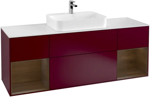 VILLEROY BOCH Toaletní skříňka Finion, s osvětlením, 4 výsuvy, 1600 x 603 x 501 mm, matný lak Peony / ořechová dýha / bílé matné sklo #F451GNHB, obrázek 1