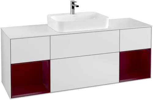 VILLEROY BOCH Toaletní skříňka Finion, s osvětlením, 4 výsuvy, 1600 x 603 x 501 mm, bílý matný lak / pivoňkový matný lak / sklo bílé matné #F451HBMT, obrázek 1