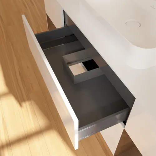 VILLEROY BOCH Toaletní skříňka Finion, s osvětlením, 4 výsuvy, 1600 x 603 x 501 mm, lesklý bílý lak / ořechová dýha / sklo bílé matné #F451GNGF, obrázek 6