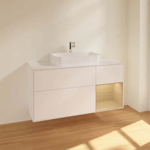 VILLEROY BOCH Toaletní skříňka Finion, s osvětlením, 3 výsuvy, 1200 x 603 x 501 mm, bílý matný lak / dubová dýha / sklo bílé matné #F421PCMT, obrázek 2