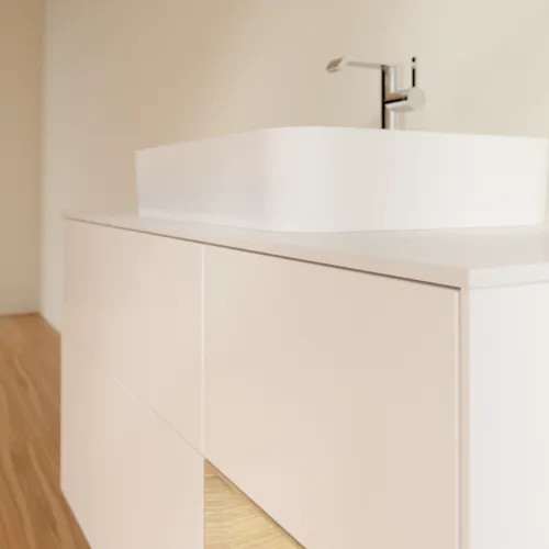 VILLEROY BOCH Toaletní skříňka Finion, s osvětlením, 3 výsuvy, 1200 x 603 x 501 mm, bílý matný lak / dubová dýha / sklo bílé matné #F421PCMT, obrázek 6