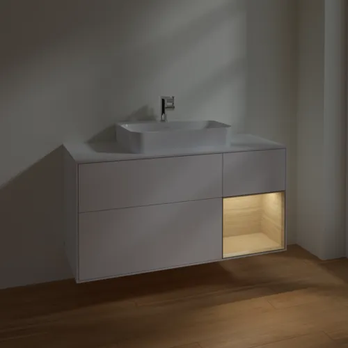 VILLEROY BOCH Toaletní skříňka Finion, s osvětlením, 3 výsuvy, 1200 x 603 x 501 mm, bílý matný lak / dubová dýha / sklo bílé matné #F421PCMT, obrázek 5