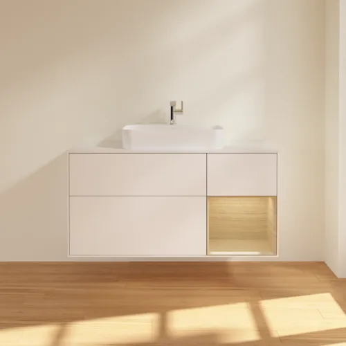VILLEROY BOCH Toaletní skříňka Finion, s osvětlením, 3 výsuvy, 1200 x 603 x 501 mm, bílý matný lak / dubová dýha / sklo bílé matné #F421PCMT, obrázek 3
