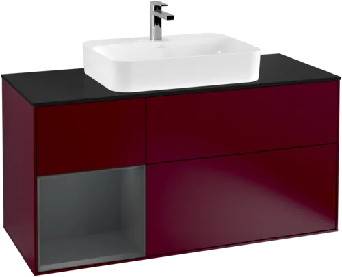 VILLEROY BOCH Toaletní skříňka Finion, s osvětlením, 3 výsuvy, 1200 x 603 x 501 mm, Peony Matt Lacquer / Midnight Blue Matt Lacquer / Glass Black Matt #F412HGHB