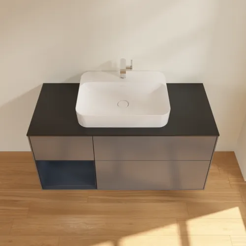 VILLEROY BOCH Toaletní skříňka Finion, s osvětlením, 3 výsuvy, 1200 x 603 x 501 mm, antracitový matný lak / půlnoční modrý matný lak / černé matné sklo #F412HGGK, obrázek 4