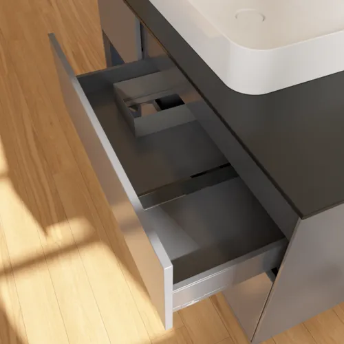 VILLEROY BOCH Toaletní skříňka Finion, s osvětlením, 3 výsuvy, 1200 x 603 x 501 mm, antracitový matný lak / půlnoční modrý matný lak / černé matné sklo #F412HGGK, obrázek 8
