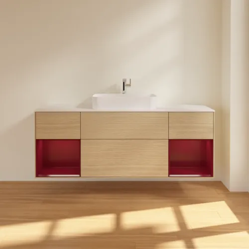 VILLEROY BOCH Toaletní skříňka Finion, s osvětlením, 4 výsuvy, 1600 x 603 x 501 mm, dubová dýha / matný lak Pivoňka / matné bílé sklo #F451HBPC, obrázek 3