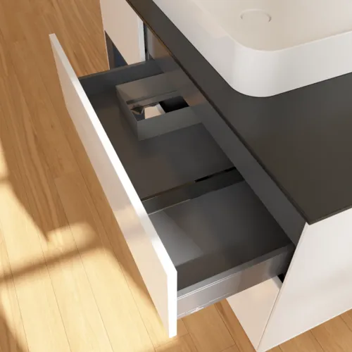 VILLEROY BOCH Toaletní skříňka Finion, s osvětlením, 3 výsuvy, 1200 x 603 x 501 mm, lesklý bílý lak / půlnoční modrý matný lak / černé matné sklo #F412HGGF, obrázek 8