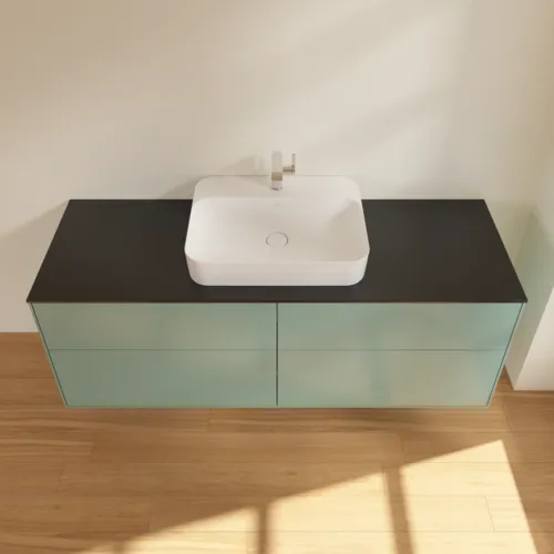 VILLEROY BOCH Toaletní skříňka Finion, 4 výsuvy, 1600 x 603 x 501 mm, olivový matný lak / sklo černé matné #F44200GM, obrázek 2